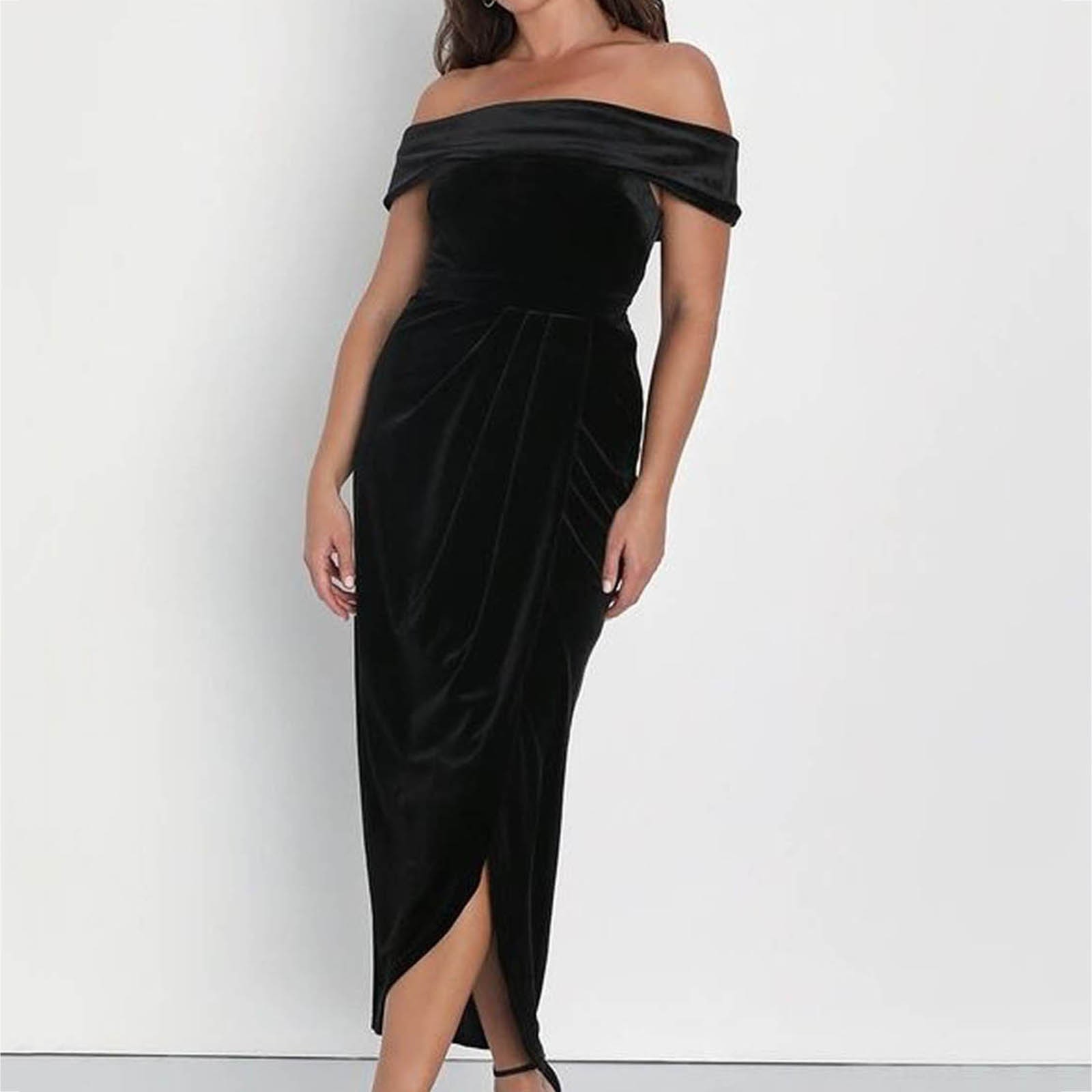 thumbnail image 4 of Vestido de terciopelo con un hombro al descubierto para mujer - Poliéster y spandex, elegante para la noche y la playa, 4 of 8